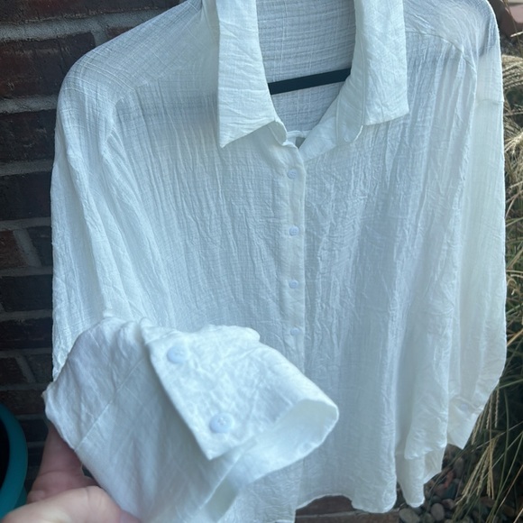 NEUTRAL GROUND Women’s L Oversized Cotton/Poly Semi Sheer White Blouse - Picture 5 of 10